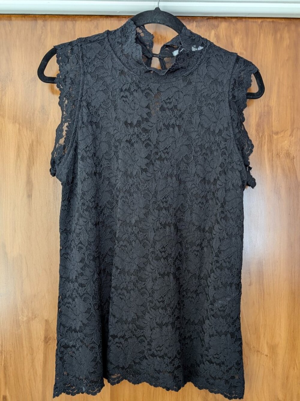 Red Haute lace high collar sleeveless top